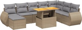 vidaXL 9 részes bézs polyrattan kerti ülőgarnitúra párnákkal