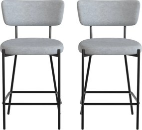 HOMCOM 2 db kárpitozott bárszék — 63 cm ülésmagasság, ívelt háttámla és lábtartó, fémlábak, lenvászon hatású, világosszürke | Aosom