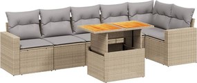 vidaXL 7 részes bézs polyrattan kerti ülőgarnitúra párnákkal