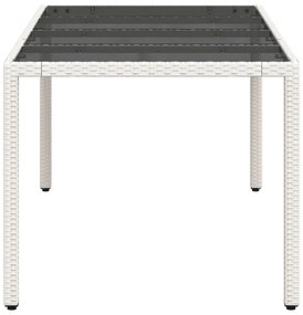 fehér polyrattan üveglapos kerti asztal 190 x 90 x 75 cm