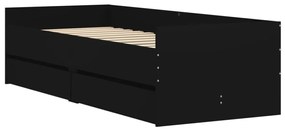 fekete kicsi egyszemélyes ágykeret fiókokkal 75 x 190 cm
