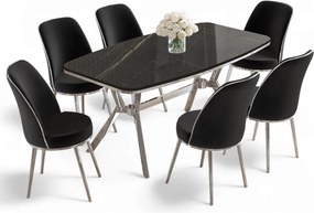 Lena étkezőgarnitúra, fekete márvány-króm, 160 cm – TR240CHR2906