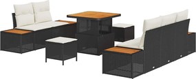 vidaXL Kerti Kanapé Szett 8 pcs Fekete polirattan