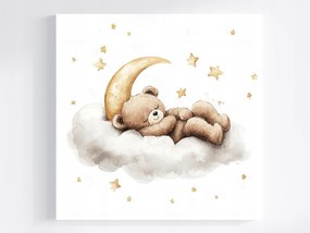 Vászonkép Canvas Éjszaka Ég Hold Csillagok Mackó Álom Mese 40x40