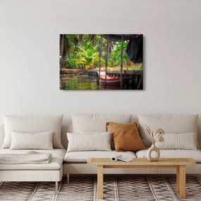 Kép - Fából készült hajó a csatornán, Thaiföld (90x60 cm)