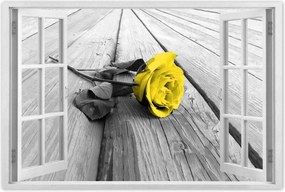 Poszterek 60x40 Sárga rózsa a deszkákon