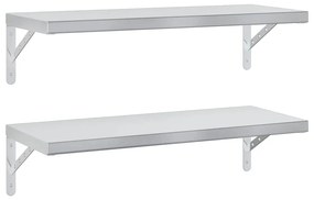 2 db ezüstszínű rozsdamentes acél fali polc 75 x 30 cm