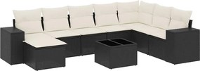 vidaXL 9 részes fekete polyrattan kerti ülőgarnitúra párnákkal