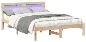 Ágykeret LED -es lámpákkal Barna 140 x 190 cm Tömör fenyőfa