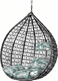 Fekete függő szék KOKON állvány nélkül, zöld-fehér párna
