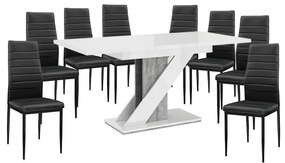 Maasix WGS Szürke-Magasfényű Fehér Z 8 személyes étkezőszett Fekete Coleta székekkel