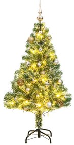 műkarácsonyfa 150 LED-del, gömbszettel és hópehellyel 150 cm