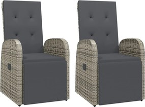 vidaXL 2 db szürke polyrattan dönthető kerti szék párnákkal