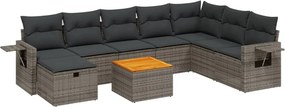 vidaXL 9 részes szürke polyrattan kerti ülőgarnitúra párnákkal