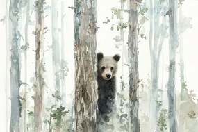 Fotótapéta Flizelina Gyerekek Erdő Fák Medve Mackó Játék 152,5x104 ragasztó