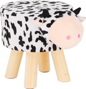 Puff kistehén alakban, Velvet anyag fehér/fekete/natúr, MOLLY