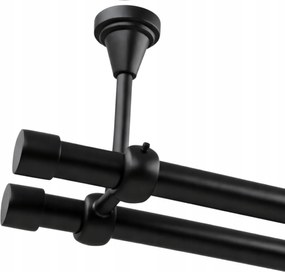 Mennyezeti Függönykarnis Dupla Fém Fekete Matt Luna Karika Nélkül 19 MM 160 CM