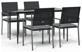vidaXL 5 részes polyrattan és acél kerti étkezőgarnitúra párnával