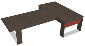 Verno+ S asztal 200 x 300 cm, kiegészítő íróasztallal, antracit tölgy / piros
