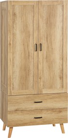 HOMCOM Széles Ruhásszekrény 2 Ajtóval, 2 Fiókkal és Akasztórúddal - 80 x 54 x 180 cm | Aosom