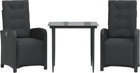 vidaXL 3 részes fekete polyrattan bisztrógarnitúra párnával