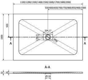 Mexen Hugo, téglalap alakú zuhanytálca SMC 200 x 100 cm, fekete, fekete huzat, 42701020-B