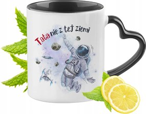 Apának Fekete Bögre Szív Alakú Füllel Ajándék Nyomtatott