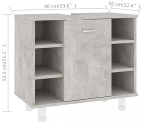 betonszürke szerelt fa fürdőszobaszekrény 60 x 32 x 53,5 cm