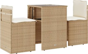 vidaXL 3 részes bézs polyrattan bisztrógarnitúra párnával