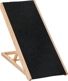 PawHut Kutyalépcső Csúszásmentes Szőnyeggel Állítható Kutyarámpa Nagy Kutyák Számára Fenyőfából Poliészter Fekete+Természetes Fa 90Sz x 40M x 61Ma | A