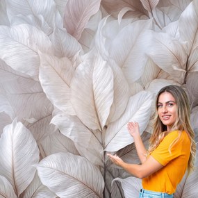 Fotótapéta Nappali Hálószoba Levelek Absztrakt Arany Bézs 196x260 LAZB04F