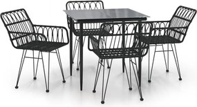 vidaXL 5 részes fekete polyrattan kerti étkezőgarnitúra