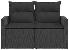 2 személyes fekete polyrattan kerti kanapé párnával