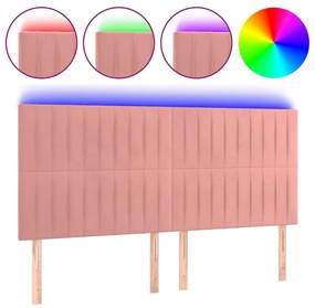 rózsaszín bársony LED-es fejtámla 160x5x118/128 cm