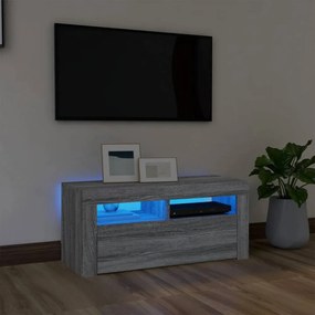 Szürke sonoma színű TV-szekrény LED-világítással 90x35x40 cm
