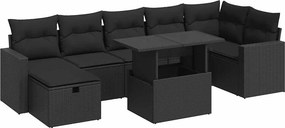 vidaXL 8 részes fekete polyrattan kerti ülőgarnitúra párnákkal