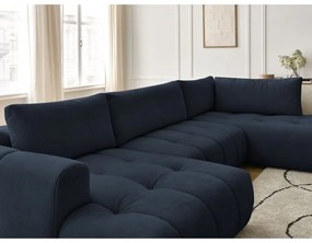 Sötétkék kinyitható-tárolóhelyes sarokkanapé (jobb oldali-U alakú) Fuji – Bobochic Paris