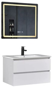 Hongkong White 80 komplett fürdőszoba bútor fali mosdószekrénnyel, kerámia mosdóval és tükörrel