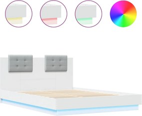 vidaXL fehér ágykeret fejtámlával és LED-világítással 120 x 200 cm