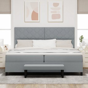 Box Spring Ágy Matraccal és PadVilágosszürke 200x200 cm Szövet