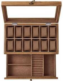 12 rekeszes óratartó doboz rusztikus dió színben