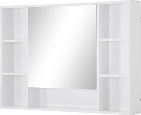 kleankin Fürdőszobai Tükör Nyitott Polcokkal és Tükörajtóval, Helytakarékos Fehér Fürdőszobaszekrény, 100x15x70cm | Aosom