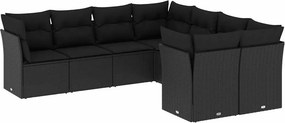 vidaXL 8 részes fekete polyrattan kerti ülőgarnitúra párnákkal