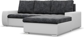 Toronto sarokkanapé, 2 ágyneműtartóval, fonott + műbőr, jobboldali, sötétszürke - fehér