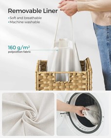 Szennyestartó, 90 literes, szintetikus rattan ruháskosár natúr