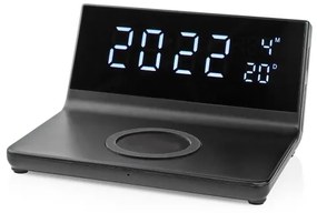 Nedis WCACQ20BK - Ébresztőóra LCD kijelzővel és vezeték nélküli töltő 15W/5V fekete