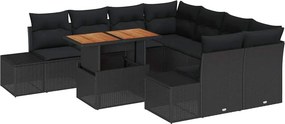 vidaXL Kert étkező szett párnával 9 pcs Fekete és Barna