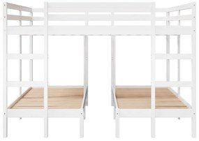 fehér tömör fenyőfa tripla emeletes ágykeret 200x200/80x200 cm