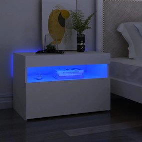 2 db fehér éjjeliszekrény LED-lámpákkal 60x35x40 cm szerelt fa
