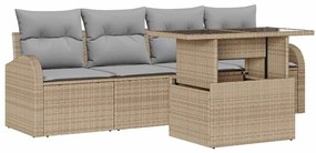 vidaXL Kerti Kanapé Szett párnával párnával 5 pcs Bézs Poly Rattan